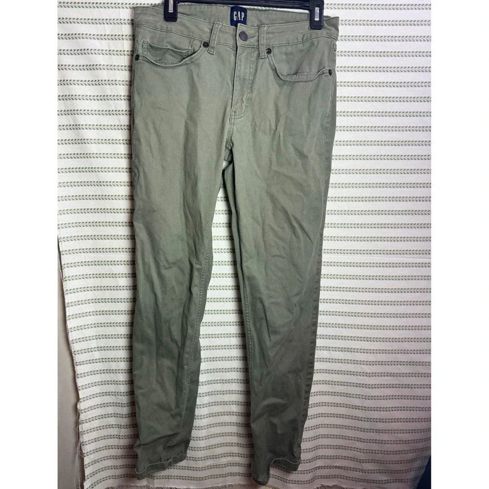 GAP Men's Slim Fit Jeans Green Denim Cotton Mid Rise Light Wash 5-Pocket